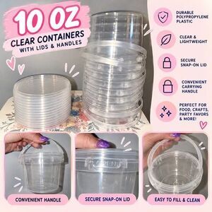 120 Pack 10 oz Clear Containers w Lids & Handles Crafts Party Favors Bulk